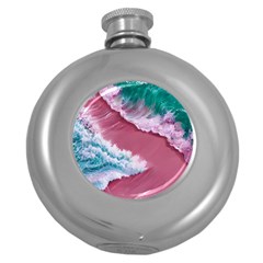 Ocean Waves In Pink Round Hip Flask (5 Oz) by GardenOfOphir