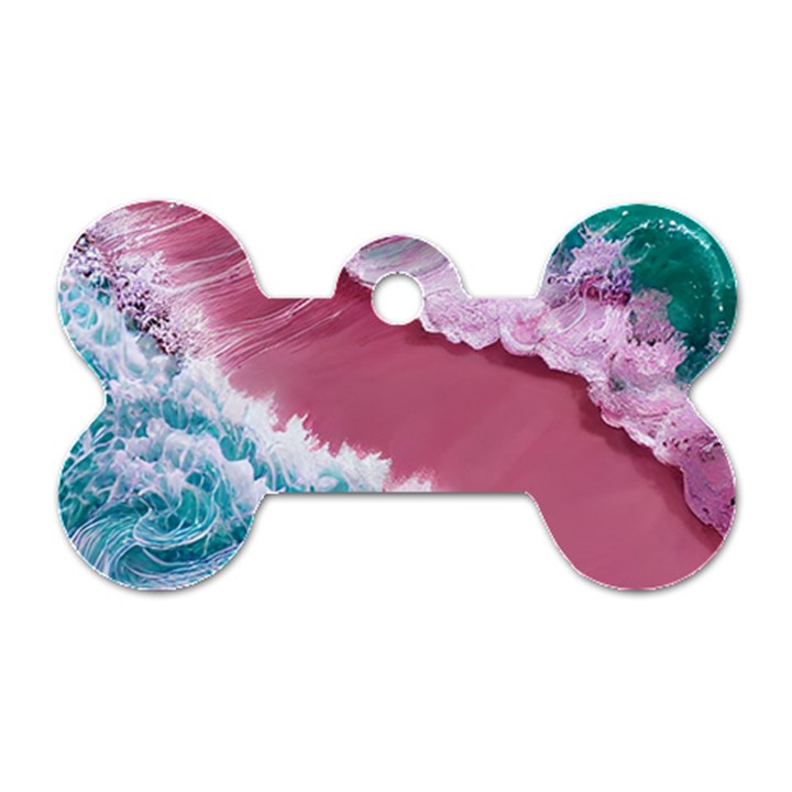 Ocean Waves In Pink Dog Tag Bone (One Side)