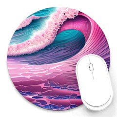 Pink Waves On The Beach Ii Round Mousepad by GardenOfOphir