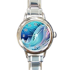 Ocean Waves Pastel Round Italian Charm Watch by GardenOfOphir