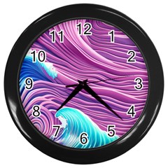 Pink Water Waves Wall Clock (black) by GardenOfOphir