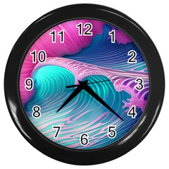 Pink Waves On The Beach Wall Clock (black) by GardenOfOphir