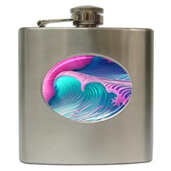 Pink Waves On The Beach Hip Flask (6 Oz) by GardenOfOphir