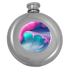 Pink Waves On The Beach Round Hip Flask (5 Oz) by GardenOfOphir