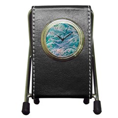 Waves Of The Ocean Ii Pen Holder Desk Clock by GardenOfOphir