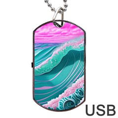 Pink Ocean Waves Dog Tag Usb Flash (two Sides) by GardenOfOphir