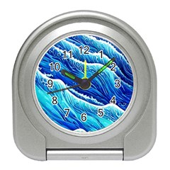 Blue Ocean Wave Watercolor Travel Alarm Clock by GardenOfOphir