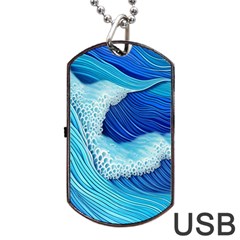 Waves Blue Ocean Dog Tag Usb Flash (one Side) by GardenOfOphir