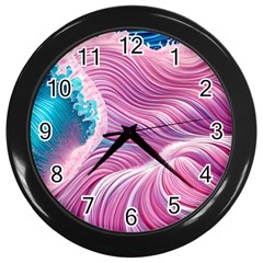 Pink Water Waves Wall Clock (black) by GardenOfOphir