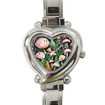 Flowery Garden Nature Woodsy Mushroom Heart Italian Charm Watch Front