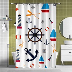 Marine Nautical Seamless Lifebuoy Anchor Pattern Shower Curtain 48  X 72  (small)  by Jancukart