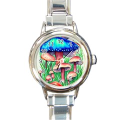 Light And Airy Mushroom Witch Artwork Round Italian Charm Watch by GardenOfOphir