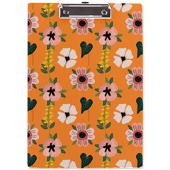 Flower Orange Pattern Floral A4 Acrylic Clipboard by Dutashop