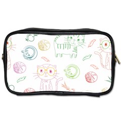 Cats And Food Doodle Seamless Pattern Toiletries Bag (one Side) by Jancukart