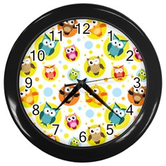 Owl Bird Cartoon Wall Clock (black) by Jancukart