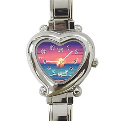 Sunset Ocean Beach Water Tropical Island Vacation 2 Heart Italian Charm Watch by Pakemis