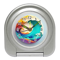 Tsunami Tidal Wave Wave Minimalist Ocean Sea 3 Travel Alarm Clock by Pakemis