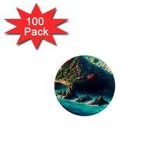 Tropical Island Paradise Ocean Sea Palm Trees 1  Mini Magnets (100 Pack)  by Pakemis