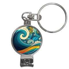 Waves Wave Ocean Sea Abstract Whimsical Abstract Art Nail Clippers Key Chain by Pakemis