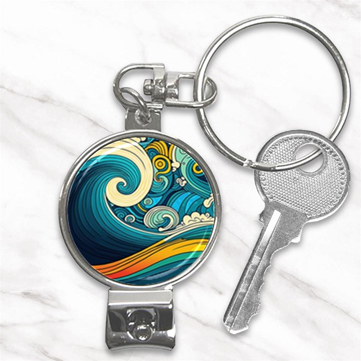 Waves Wave Ocean Sea Abstract Whimsical Abstract Art Nail Clippers Key Chain