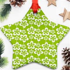 Lime Green Flowers Pattern Ornament (star) by GardenOfOphir