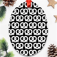 Black And White Pretzel Illustrations Pattern Ornament (oval) by GardenOfOphir