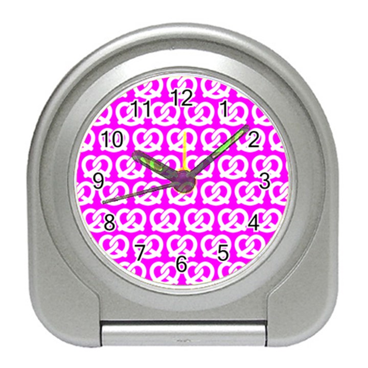 Pink Pretzel Illustrations Pattern Travel Alarm Clock