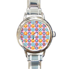 Chic Floral Pattern Round Italian Charm Watch by GardenOfOphir