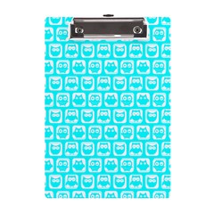 Aqua Turquoise And White Owl Pattern A5 Acrylic Clipboard by GardenOfOphir