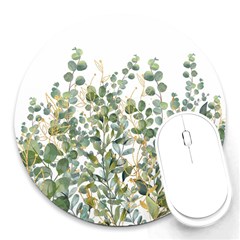 Gold And Green Eucalyptus Leaves Round Mousepad by Jack14