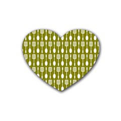 Olive Green Spatula Spoon Pattern Rubber Heart Coaster (4 Pack) by GardenOfOphir