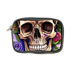 Retro Gothic Skull With Flowers - Cute And Creepy Coin Purse by GardenOfOphir