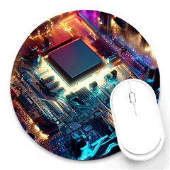 Ai Generated Motherboard City Technology Tech Cpu Round Mousepad by Jancukart