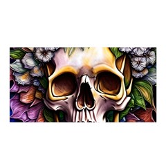 Death Skull Floral Satin Wrap 35  X 70  by GardenOfOphir