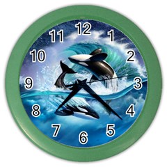 Orca Wave Water Underwater Sky Color Wall Clock by Semog4