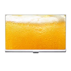 Texture Pattern Macro Glass Of Beer Foam White Yellow Business Card Holder by Semog4