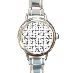 Precision Pursuit: Hunting Motif Black And White Pattern Round Italian Charm Watch by dflcprintsclothing