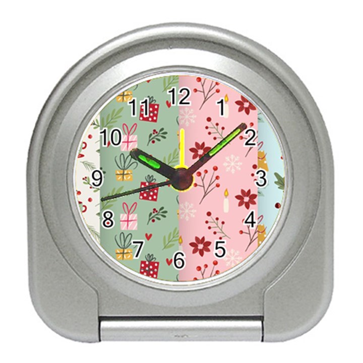 Flat Christmas Pattern Collection Travel Alarm Clock