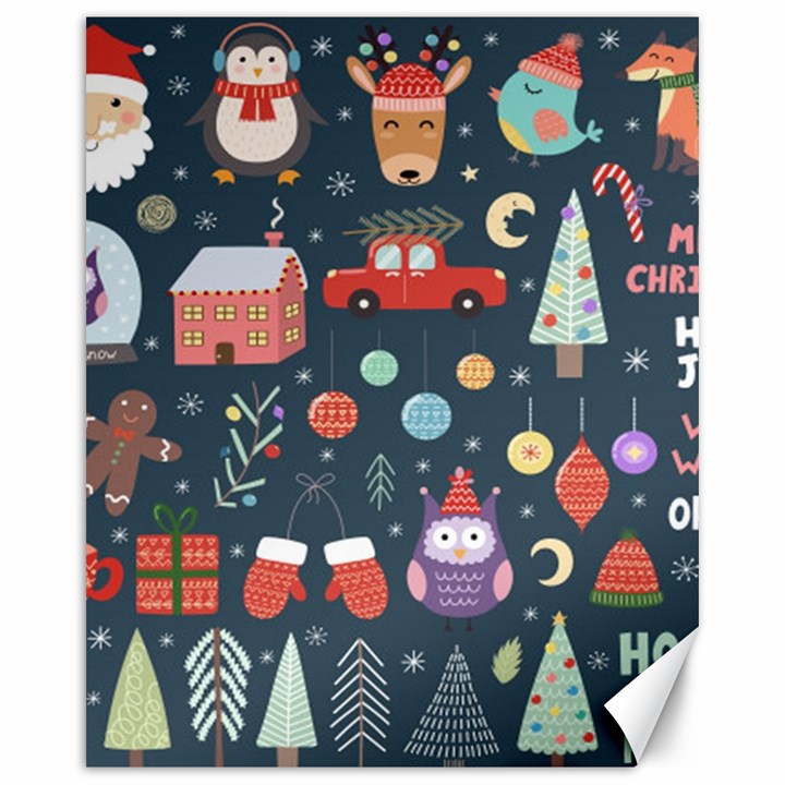 Vector Set Cute Christmas Elements Santa Penguin Deer Bear Fox Owl Trees Snowman Bird Angel More Canvas 16  x 20 