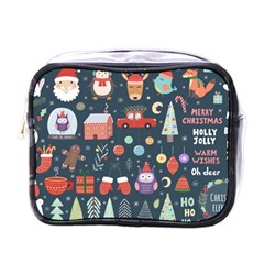 Vector Set Cute Christmas Elements Santa Penguin Deer Bear Fox Owl Trees Snowman Bird Angel More Mini Toiletries Bag (one Side) by Semog4