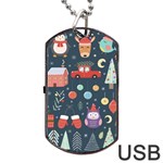 Vector Set Cute Christmas Elements Santa Penguin Deer Bear Fox Owl Trees Snowman Bird Angel More Dog Tag USB Flash (Two Sides) Front