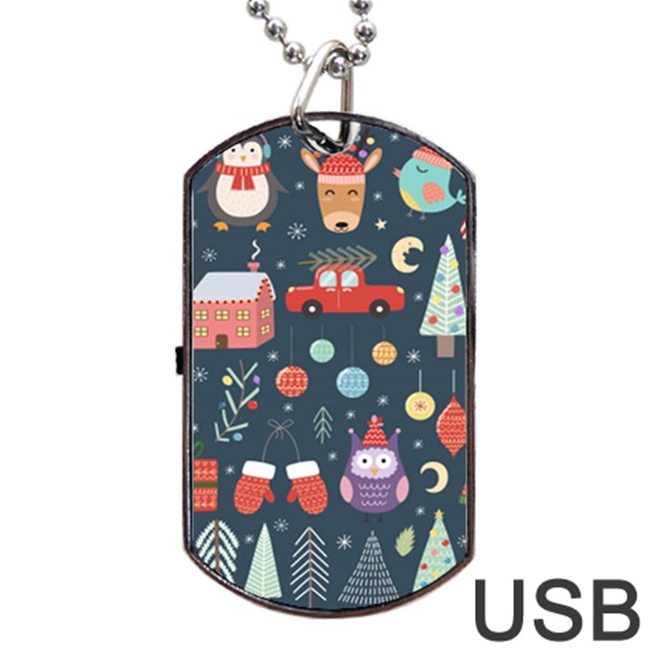 Vector Set Cute Christmas Elements Santa Penguin Deer Bear Fox Owl Trees Snowman Bird Angel More Dog Tag USB Flash (Two Sides)