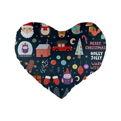 Vector Set Cute Christmas Elements Santa Penguin Deer Bear Fox Owl Trees Snowman Bird Angel More Standard 16  Premium Heart Shape Cushions by Semog4