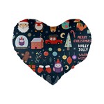 Vector Set Cute Christmas Elements Santa Penguin Deer Bear Fox Owl Trees Snowman Bird Angel More Standard 16  Premium Heart Shape Cushions Front