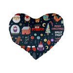 Vector Set Cute Christmas Elements Santa Penguin Deer Bear Fox Owl Trees Snowman Bird Angel More Standard 16  Premium Heart Shape Cushions Back