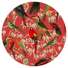 Vintage Tropical Birds Pattern In Pink Round Trivet by CCBoutique