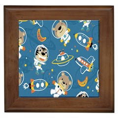 Seamless Pattern Funny Astronaut Outer Space Transportation Framed Tile by Semog4