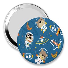 Seamless Pattern Funny Astronaut Outer Space Transportation 3  Handbag Mirrors by Semog4