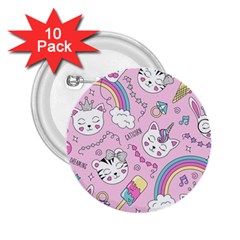 Beautiful Cute Animals Pattern Pink 2 25  Buttons (10 Pack)  by Semog4