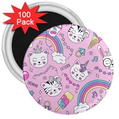 Beautiful Cute Animals Pattern Pink 3  Magnets (100 Pack) by Semog4